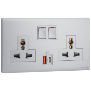 Ổ cắm đôi đa năng có công tắc kèm sạc nhanh USB A+C 27W - Obria - Dark Silver | MEC33077SL