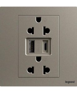 Ổ cắm 1G Euro-US 16A tích hợp USB A+C 3A Champagne - GA33136CH