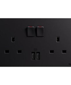Ổ cắm đôi 13A chuẩn BS có công tắc kèm 2 cổng USB-C 36W Matt Black - GA33137MB