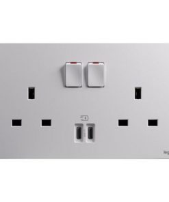 Ổ cắm đôi 13A chuẩn BS có công tắc kèm 2 cổng USB-C 36W Matt White - GA33137MW